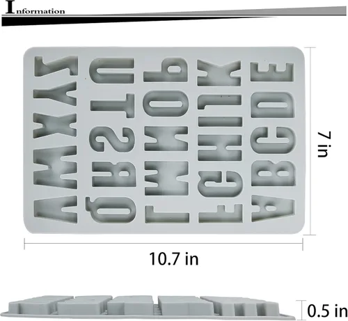 Miniatura 3 de Molde de silicona con 26 letras grandes, molde para crayón del alfabeto, molde de chocolate, bandeja para cubitos de hielo para galletas con 12