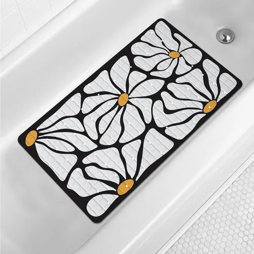 Miniatura 13 de Tapete de baño floral bohemio morado antideslizante con flores abstractas para ducha, tapete de baño botánico para bañera con ventosas y agujeros
