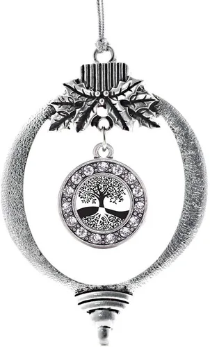 Miniatura 130 de Inspired Silver - Twin One - Adorno festivo de Navidad de plata - Adorno festivo de árbol de Navidad con dije de círculo y circonita cúbica