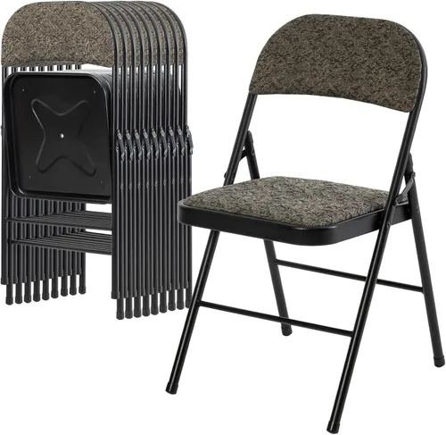 Miniatura 51 de DUMOS Paquete de 12 sillas plegables acolchadas de cuero, asiento comercial apilable portátil para interiores y exteriores con marco de acero, Caqui