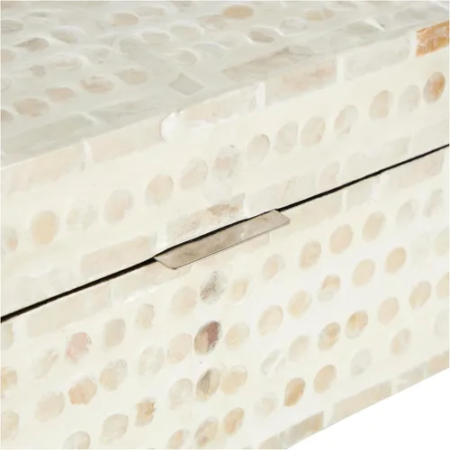 Miniatura 5 de Deco 79 Caja decorativa geométrica hecha a mano con concha de madreperla, mosaico de puntos, caja de almacenamiento para recuerdos, con acentos Crema