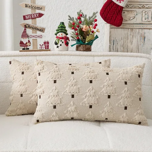 Miniatura 52 de Kevin Textile - Fundas de almohada con diseño de árbol de Navidad de 16 x 16 pulgadas, juego de 2, bordado de lujo, felpa suave, piel sintética