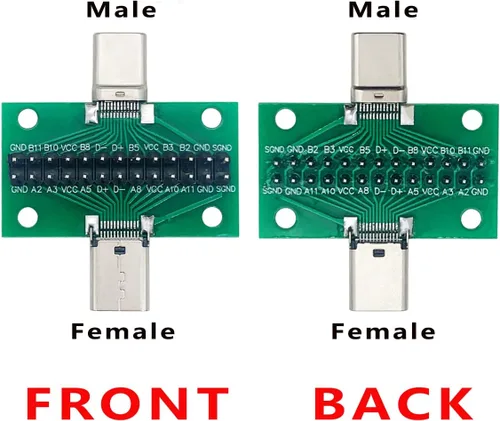 Miniatura 3 de 2 unids USB 3.1 Tipo-C macho a hembra placa de prueba con placa PCB 24 pines 0.100 in enchufe de doble cara con conector de cabeza de pin