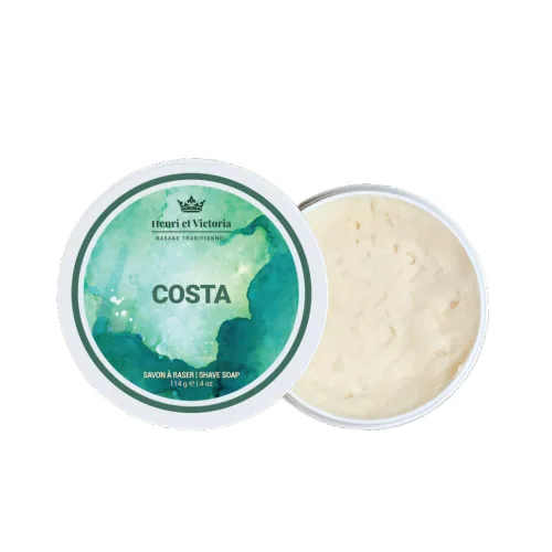 Henri et Victoria Jabón de afeitar tradicional para hombres | Fragancia Costa | Afeitado suave, enjabona bien, aroma de larga duración | Fabricado