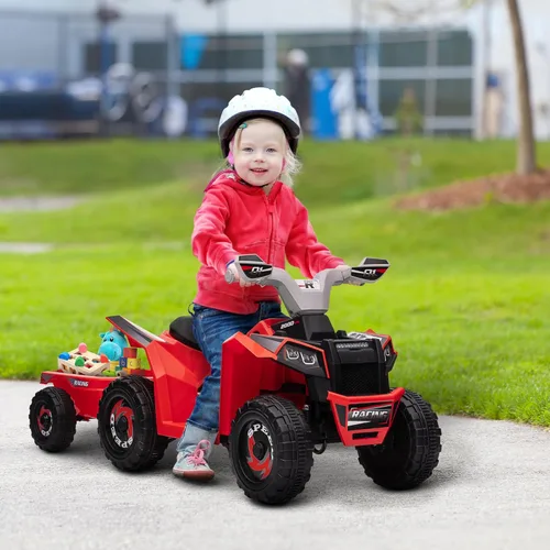 Miniatura 2 de Aosom Coche cuatrimoto para niños con remolque trasero, automóvil eléctrico de 6 V con función de avance hacia atrás, ruedas resistentes al Rojo