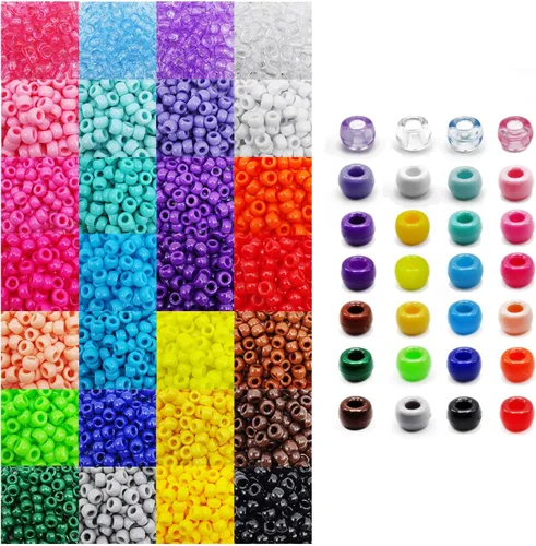 Cuentas de pony, 4200 piezas, 28 colores, cuentas de plástico para hacer pulseras artesanales, cuentas para el cabello para trenzas, cuentas de