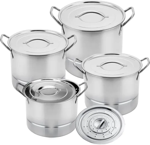 Alpine Cuisine Juego de olla y vaporera de acero inoxidable de 12 piezas, ollas grandes con tapas para sopa, hervir, enlatar, cocinar al vapor,
