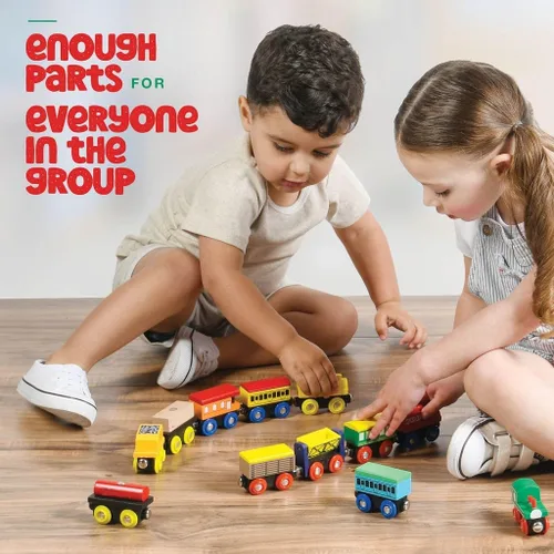 Miniatura 3 de Juego de Tren de Madera de 12 Piezas - Juego Magnético de Juguetes de Tren Incluye 3 Motores - Juegos de Tren de Juguete para Niños Pequeños y Niñas