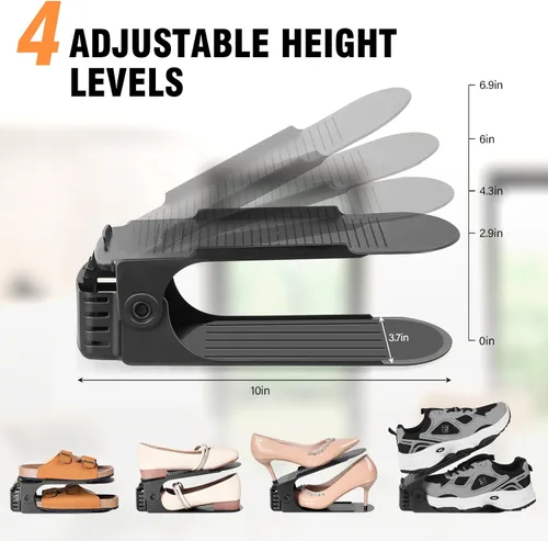 Miniatura 4 de TOPNEW Organizador de ranuras para zapatos para armario, paquete de 10 unidades, apilador de zapatos de nivel ajustable, organización