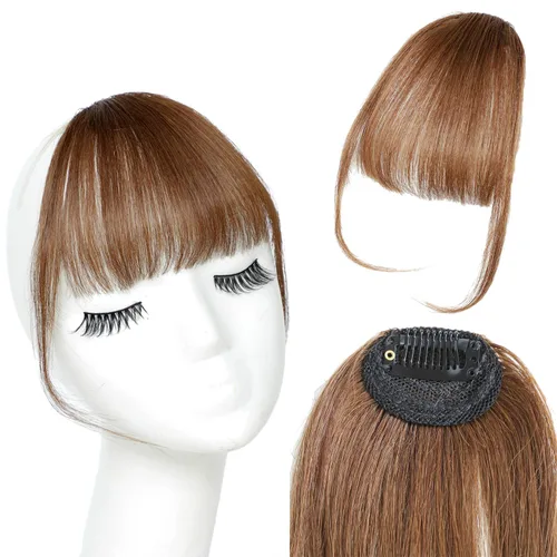 Miniatura 7 de Flequillo con clip, 100% cabello humano real, extensiones de cabello con clip, flecos con sienes para mujer, flequillo curvado, uso diario