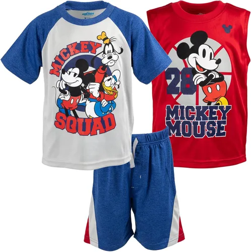 Disney Lion King Toy Story Mickey Mouse Cars - Camiseta sin mangas y pantalones cortos de felpa francesa, conjunto de 3 piezas para niños pequeños y
