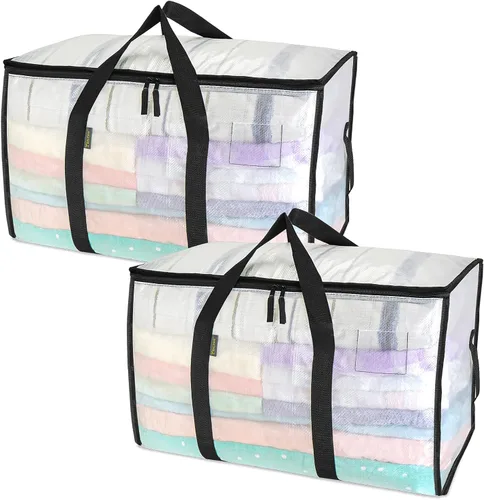 Miniatura 44 de BALEINE Paquete de 2 bolsas de mudanza de gran tamaño con asas reforzadas, bolsa de almacenamiento resistente para ropa, suministros de mudanza