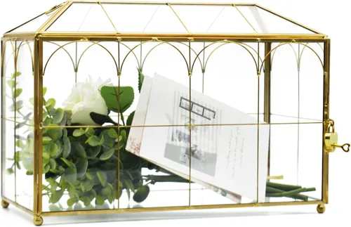 Miniatura 8 de Caja grande de tarjetas negra y de vidrio para boda con cerradura y ranura, tarjetero para sobres de boda para recepción, caja de cerradura