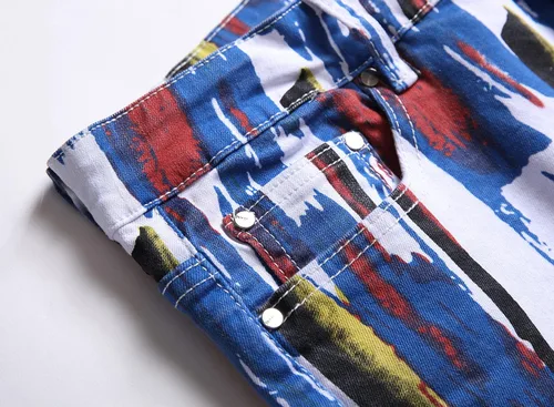 Miniatura 222 de Baylvn - Pantalones de mezclilla entallados y estampados para hombre con corte recto