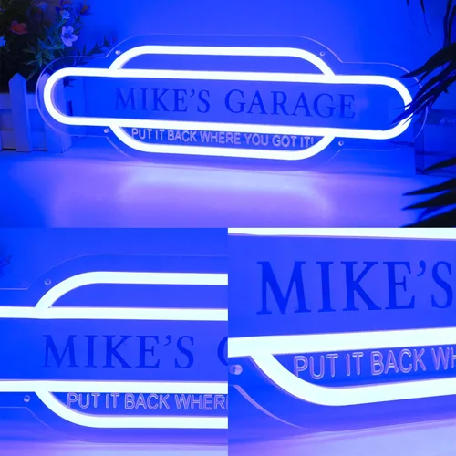 Miniatura 5 de Letrero de neón de garaje azul personalizado con calcomanías, letrero de luz LED de acrílico personalizado hecho a mano, letrero de neón LED