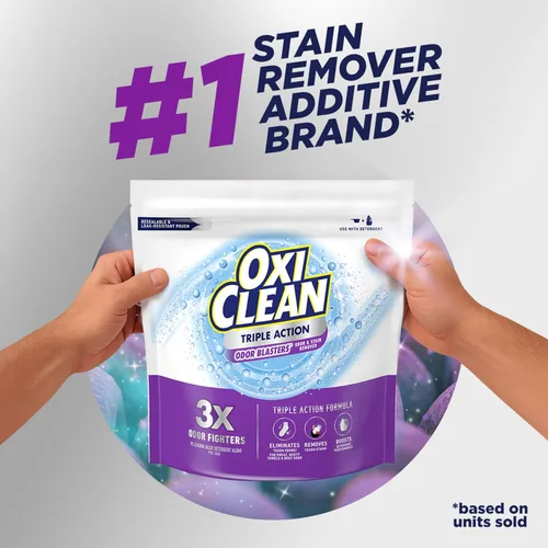 Miniatura 9 de OxiClean Polvo removedor de olores y manchas de triple acción, uso con detergente, elimina olores difíciles y elimina manchas, color seguro y sin