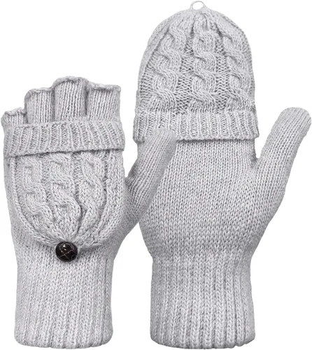 Miniatura 55 de Beurlike Guantes de invierno para mujer, de lana cálida, a prueba de viento, convertibles, sin dedos