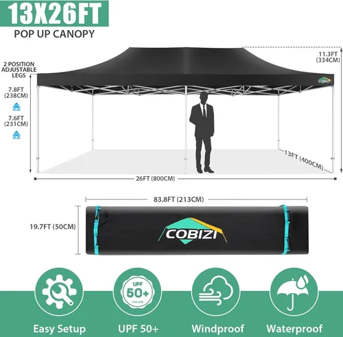 Miniatura 110 de COBIZI Tienda de campaña desplegable de 6.6 x 6.6 pies, toldo resistente, fácil de instalar, impermeable, para exteriores, fiestas, playa, jardín