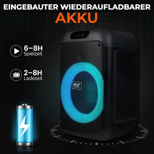 Miniatura 4 de Pyle Altavoz portátil Bluetooth para fiestas con woofer de 8 pulgadas, función TWS, batería recargable de 100W, entrada de micrófono, eco, control
