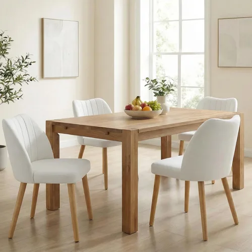 Miniatura 12 de GarveeHome Juego de 4 sillas de comedor de cuero tapizadas de poliuretano con patas de madera, respaldo de ala, sillas de cocina de madera
