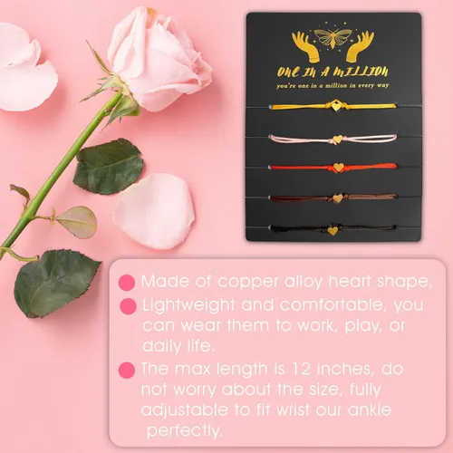 Miniatura 8 de Pulsera de amistad de 5 piezas para adolescentes y mujeres colgante de corazón impermeable bonito regalo para ser querido perfecto - pulseras