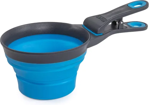 Dexas Pets Cuchara KlipScoop Plegable Plegable para Comida Seca de Perro y Clip para Bolsa de Comida de Perro, Capacidad de 2 Tazas, Azul Pro Azul