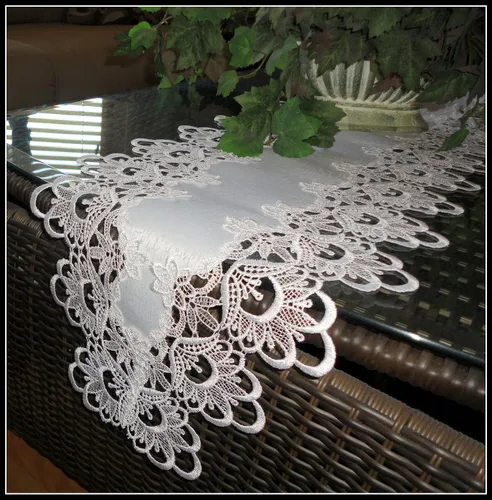 Miniatura 4 de 65 "Lace Dresser Bufanda Camino de mesa Flor Blanca Europeo Mantel Mantel
