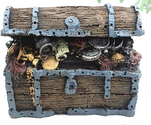 Forart Adorno de cofre del tesoro, adorno de acuario pequeño, decoración de acuario para pecera, adorno de acuario, cuevas acuáticas, cabaña