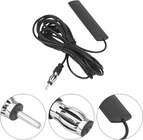 Miniatura 7 de Antena de radio universal para automóvil, AM FM, antena de parche de montaje adhesivo para parabrisas oculto con cable y conector de enchufe DIN