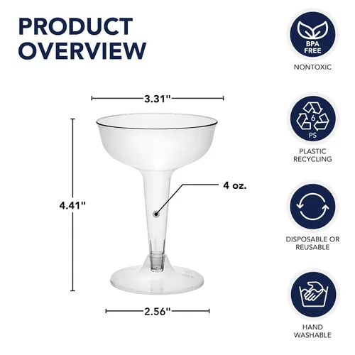 Miniatura 2 de Party Essentials NW114001-24/4 - Vaso de champán de plástico duro de 2 piezas, capacidad de 4 onzas, transparente (caja de 96)
