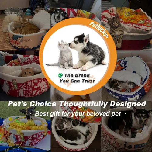 Miniatura 2 de 寵幸 Ramen Noodle Cama para Perros y Gatos, Nido Creativo Mantiene el Calor y Super Suave para Gatos de Interior, Cojín Extraíble y Lavable para Azul
