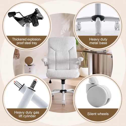 Miniatura 4 de Comfy - Silla de computadora ergonómica de tela de tela, silla de oficina ejecutiva con reposabrazos abatibles, soporte lumbar, giro de 360° y Blanco