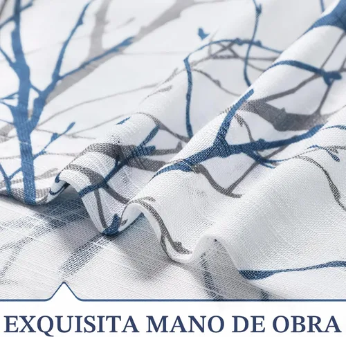 Miniatura 7 de FMFUNCTEX Cortinas de lino semitransparentes para dormitorio, cortinas azules y blancas de 84 pulgadas de largo para sala de estar, cortinas de Rama