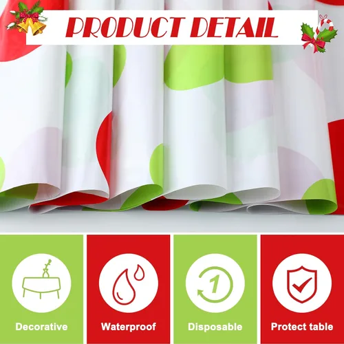 Miniatura 3 de Hosuly Rollo de mantel de Navidad de 100 pies x 40 pulgadas con lunares rojo y verde, mantel rectangular desechable de plástico para invierno