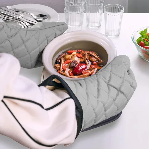 Miniatura 8 de ARCLIBER Guantes para Horno 1 Par con Forro de Algodón de Tela de Rizo Acolchada, Extra Largos Profesionales Clásicos Resistentes al Calor para Gris