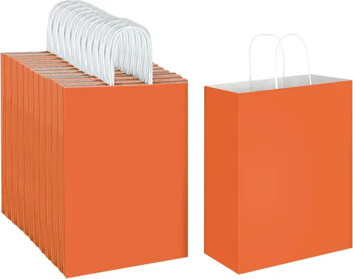 Miniatura 10 de Oikss Paquete de 100 Bolsas de Papel Kraft Marrón Natural Liso de 10x5x13 con Asas al Por Mayor para Favores de Fiestas de Cumpleaños Comestibles