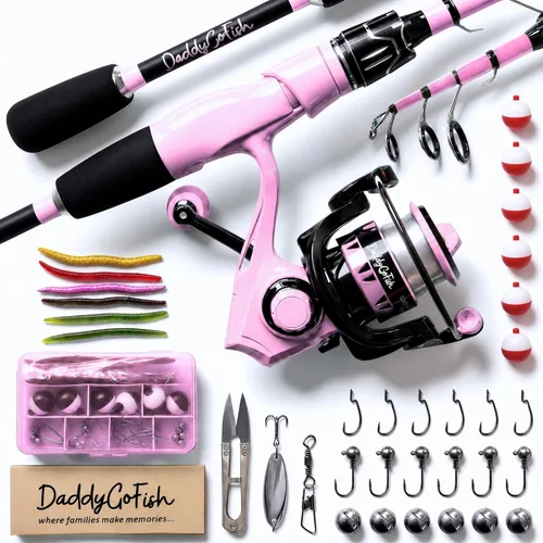 Miniatura 10 de DaddyGoFish Juego combinado de caña de pescar y carrete giratorio con caja de aparejos Caña de pescar para niños Kit de caña de pescar Menta