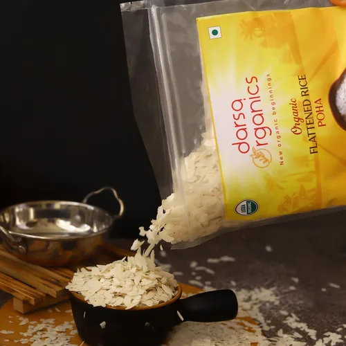Miniatura 5 de Darsa Organics Poha (Powa) Bolsa con cremallera resellable de 2 libras, arroz grueso aplanado con textura esponjosa, certificado orgánico USDA, sin