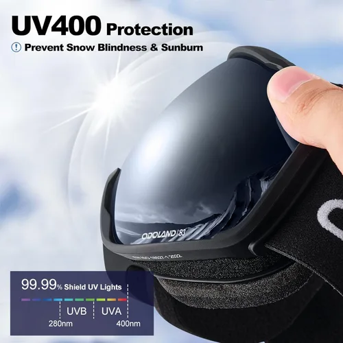 Miniatura 3 de Odoland Gafas de esquí de nieve S2 de doble lente antivaho OTG a prueba de viento UV400 para hombres, mujeres y jóvenes, esquí, snowboard