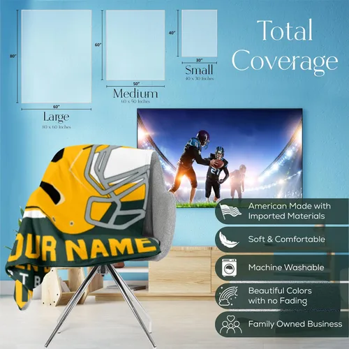 Miniatura 61 de Manta personalizada para fanáticos del fútbol americano – Se envía al día siguiente – Hecha en Estados Unidos – Manta de vellón personalizada
