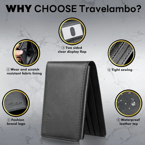 Miniatura 2 de Cartera para hombre, billetera clásica de alta calidad para hombre, billetera minimalista y plegable, cartera con bloqueo RFID con 10 tarjetas