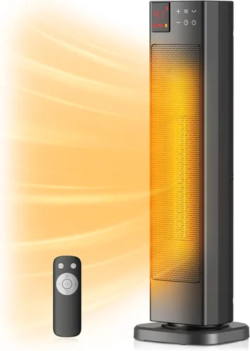 PELONIS Calentador de espacio interior de torre de cerámica oscilante para el hogar con oscilación, termostato programable y modo ECO, temporizador