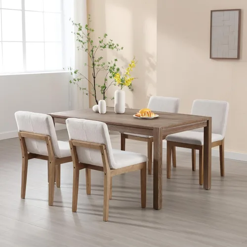 Miniatura 2 de chairus Juego de 2 sillas de comedor tapizadas de tela sin brazos, sillas auxiliares modernas de mediados de siglo con patas de madera maciza