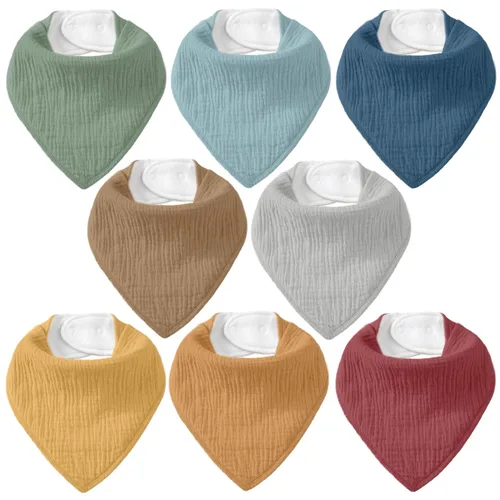 Miniatura 11 de Baberos de muselina para bebé 8 unidades, Babero tipo bandana para babeo y dentición, Algodón suave absorbente para niñas y niños Jardín