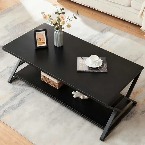 Miniatura 7 de HOMISSUE - Mesa de café, mesa de café rústica rectangular con almacenamiento de 2 niveles, mesa central de madera de ingeniería con estantes