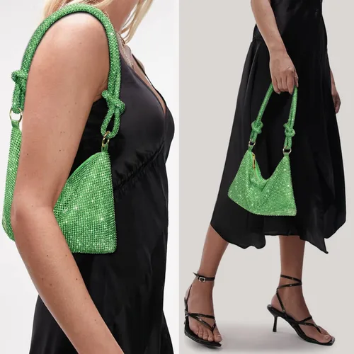 Miniatura 5 de Monederos con diamantes de imitación para mujer, elegante bolso de noche brillante, bolso de mano plateado brillante para fiesta