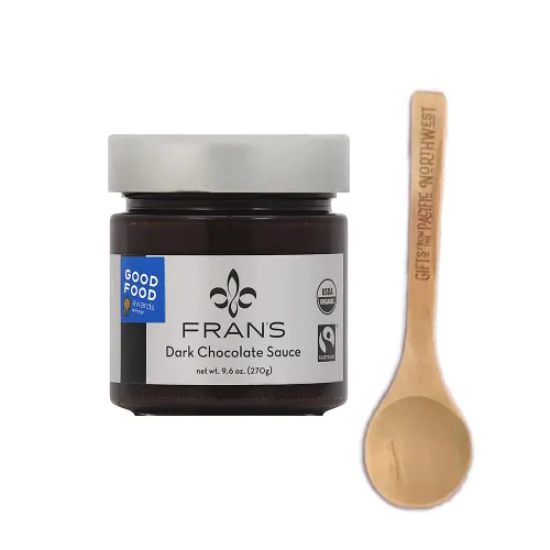Fran's - Juego de tarro de salsa de chocolate negro de 9.6 onzas con cuchara de degustación, juego de regalo de postre gourmet por Gifts from the