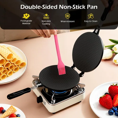 Miniatura 3 de Dyna-Living Máquina para hacer conos de gofres antiadherentes para helados de 8.66 pulgadas, máquina de aluminio para hacer rollos de huevos