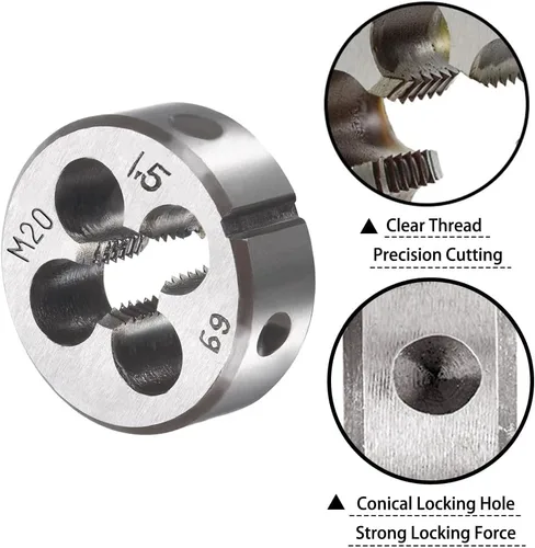 Miniatura 3 de M20 X 1.5 Métrico Grifo y Troquel Set M20 X 0.059 in HSS Recto Estriado Máquina Rosca Mano Derecha Tornillo Macho y Troquel de Roscado Redondo