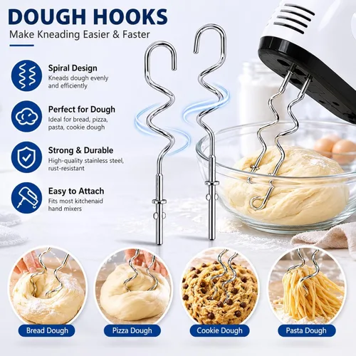 Miniatura 4 de Ganchos de masa KHM512 para batidora de mano, repuesto compatible con KitchenAid serie KHM/5KSM/KSM/KSMO/KSMH, accesorios de acero inoxidable
